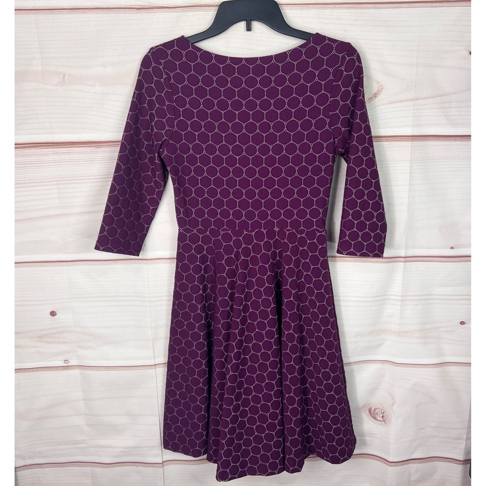 Leota Dress Womens PXS Purple Fit And Flare 3/4 Sleeve Scoop Neck Textured Knit